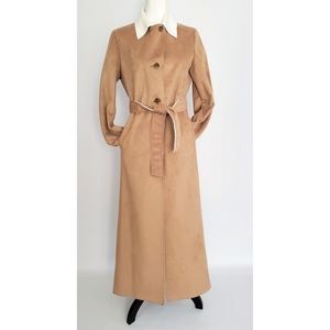 Benetton Tan White Faux Suede Coat 42/Small EUC